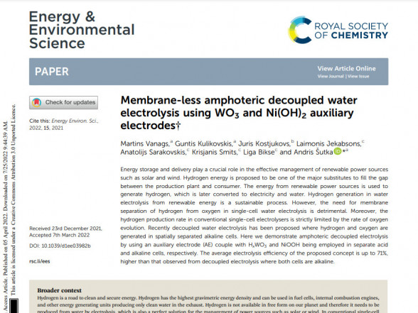 ISSP UL’s researchers co-author an article in a scientific journal Energy & Environmental Science (IF 39.714)