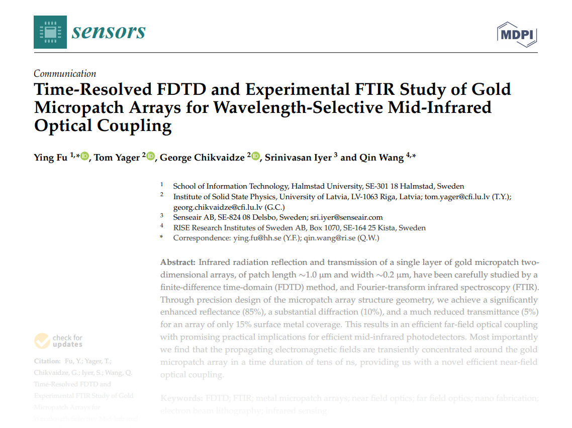 The joint effort of RIX-STO collaboration platform results in  an article in open access scientific journal SENSORS